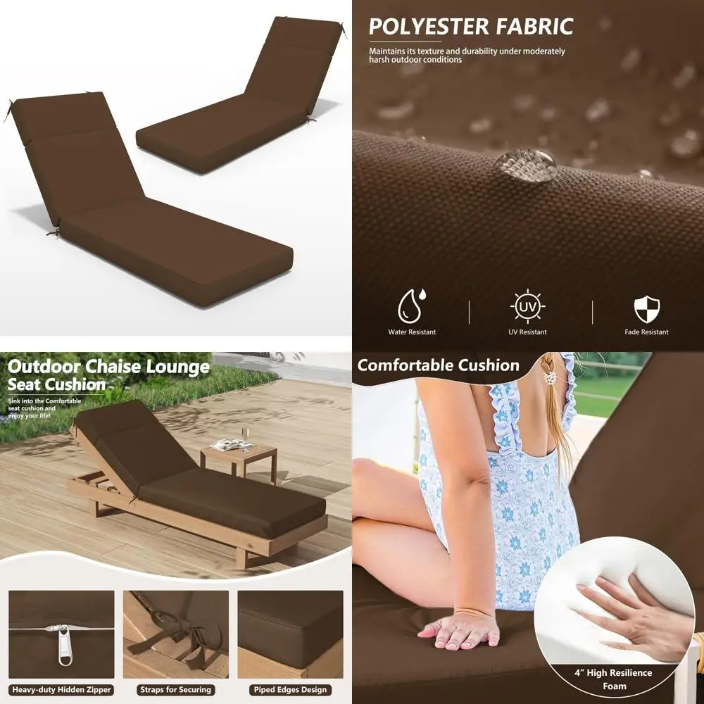 

2Pcs Outdoor Chaise Lounge Cushion 80 L X 26 W X 4 D, High-Density Foam Outdoor Chaise Cushion Water Repellent and Fade Resistan