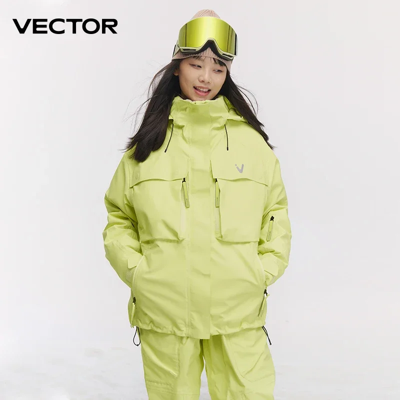 Vetor roupa de esqui feminina homem camisola com capuz tendência reflexiva usar engrossado calor e equipamento de esqui à prova dwaterproof água terno feminino