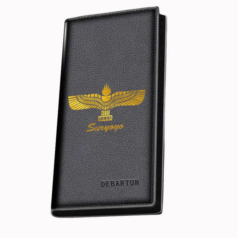 

Мужские длинные кошельки с золотыми крыльями, огненной формы, звездным логотипом, деловой стильный дизайн с принтом, повседневное использование, Рождество, День святого Валентина, отца