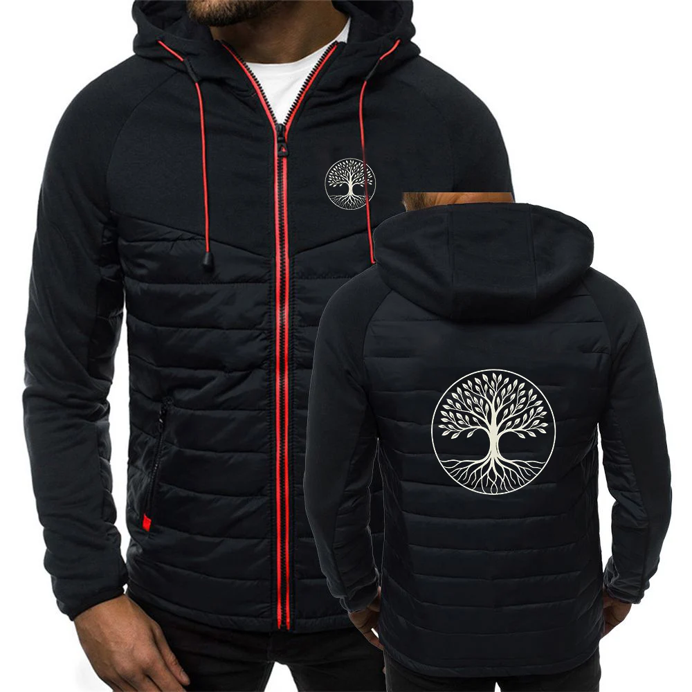 

Trees Pattern Print 2026 Autumn And Winter New Men's Seven-color Cotton-padded Hooded Zipper Fashion Comfortable Coat