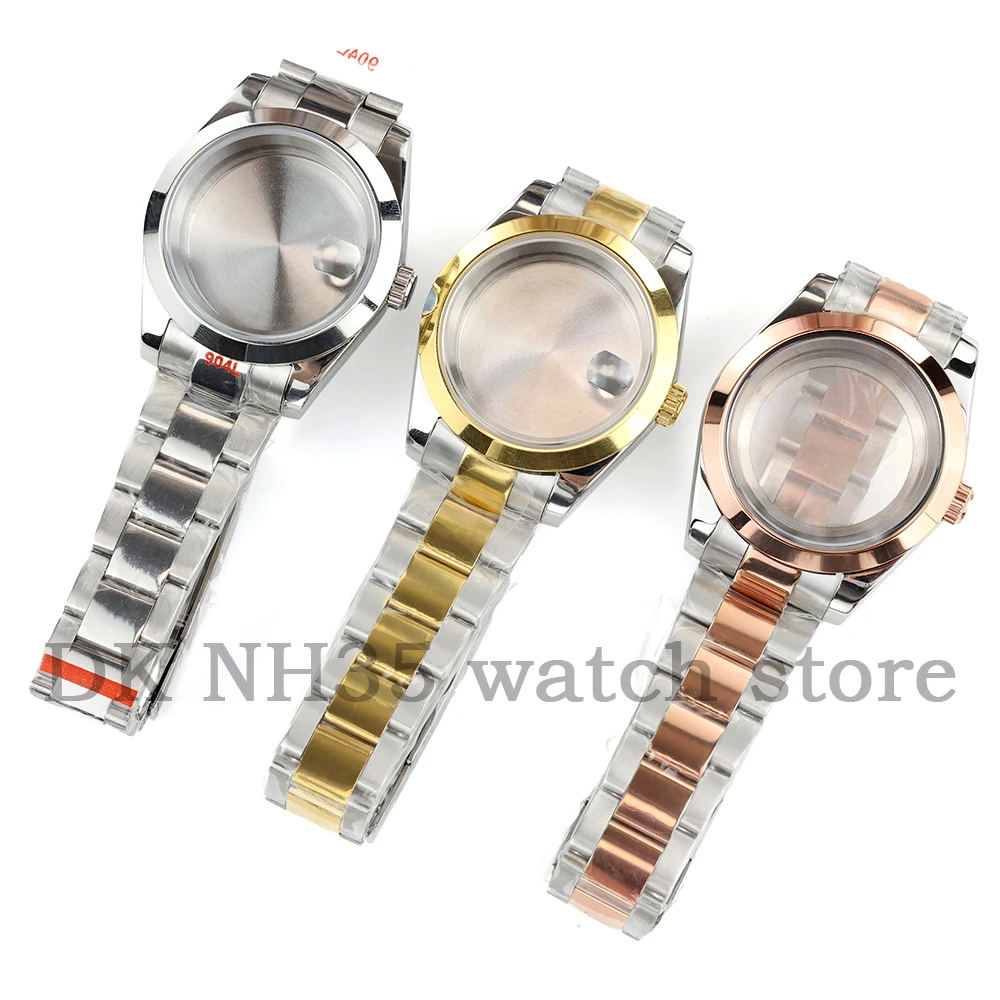 

36mm 39mm Silver/Black Sapphire Glass Men Watch Case Fit NH36 NH35 Movement Fashion Waterproof Oyster Stainless Steel Bracelet