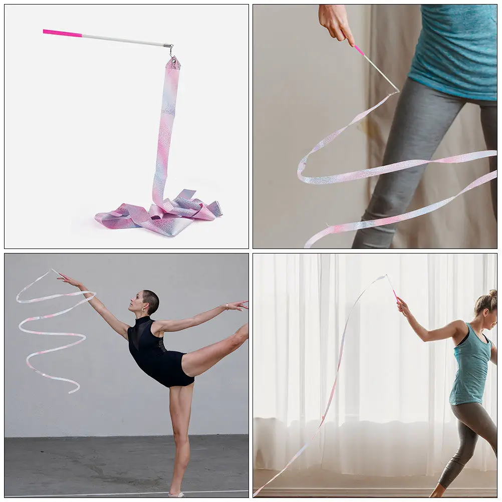 4Pcs Dance Ribbons Gymnastics Streamers Shiny Glitter Rhythmic Gymnastics Wands Colorful Twirling Flags Dance Ribbons
