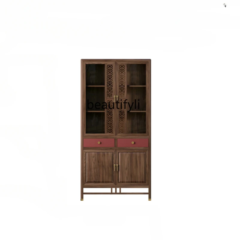 

New Chinese Style Solid Wood Bookcase Bookshelf Office File Cabinet Glass Door Bogu Study Display Stand drawer furniture