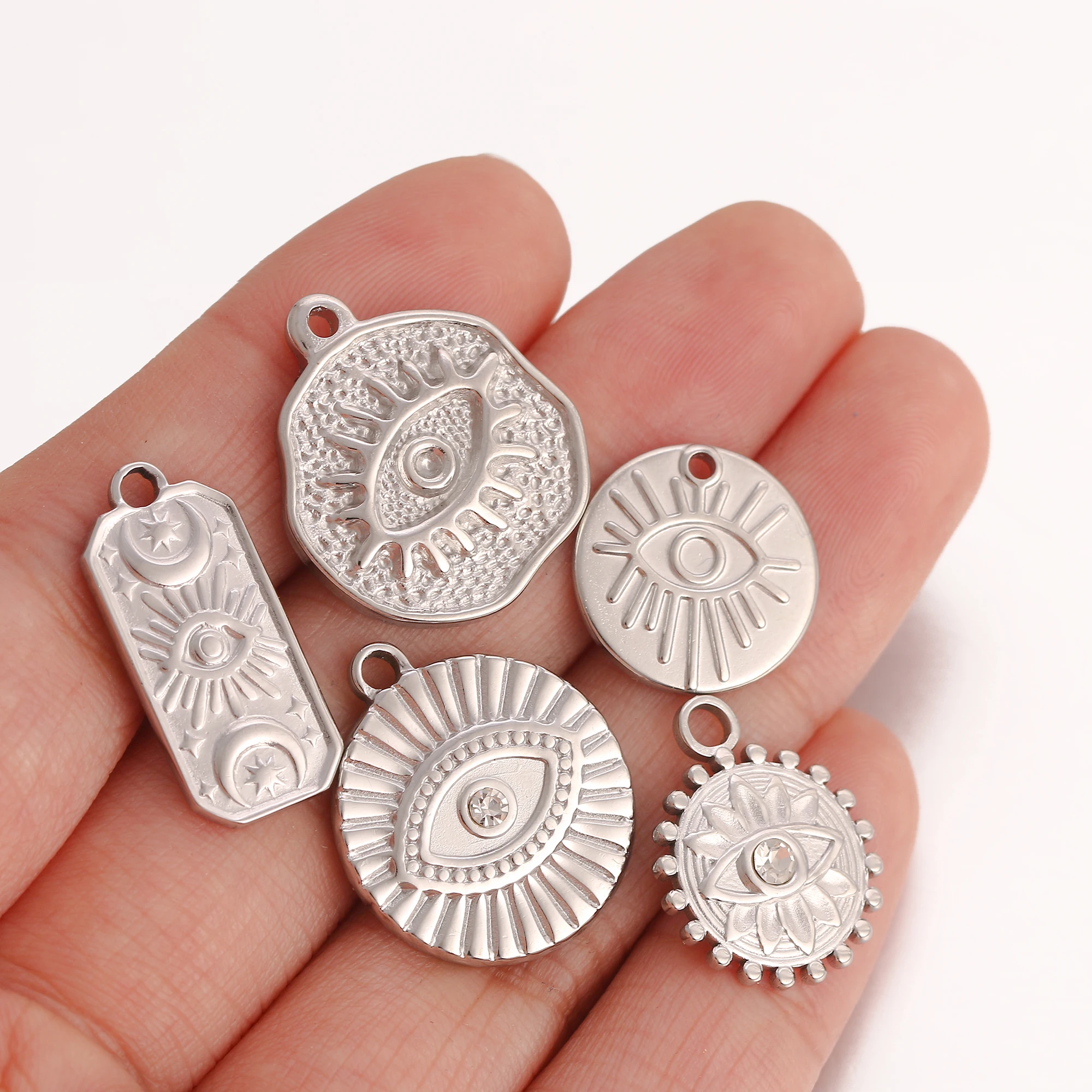 3Pcs Casting Heart Eye Charms Stainless Steel Jewelry Making Cz Evil Eye Pendants Diy Lucky Amulet Earrings Necklace Craft Charm