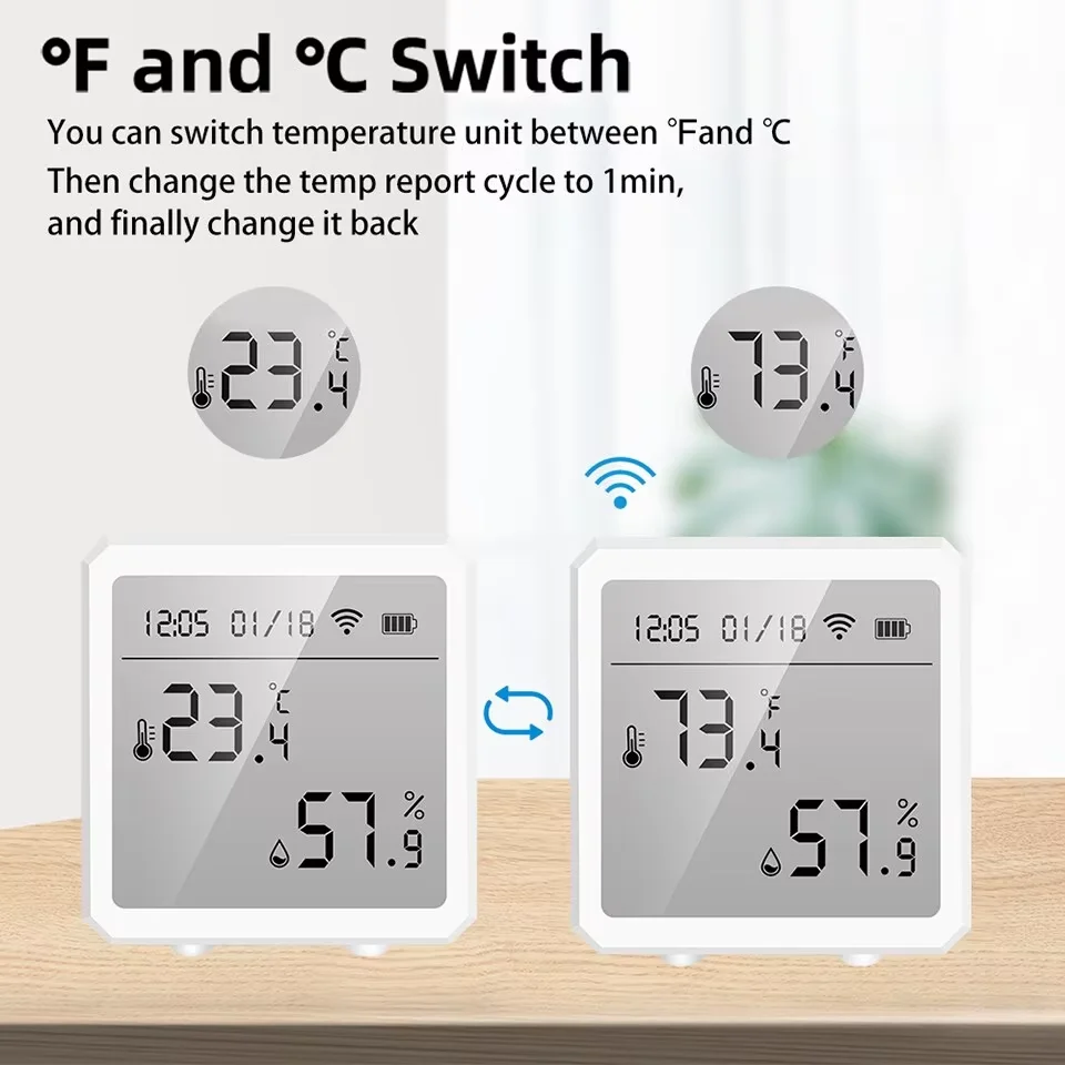 ONENUO Tuya WiFi Temperature Humidity Sensor LCD Display Smart Life APP remote Alexa Google Voice Control