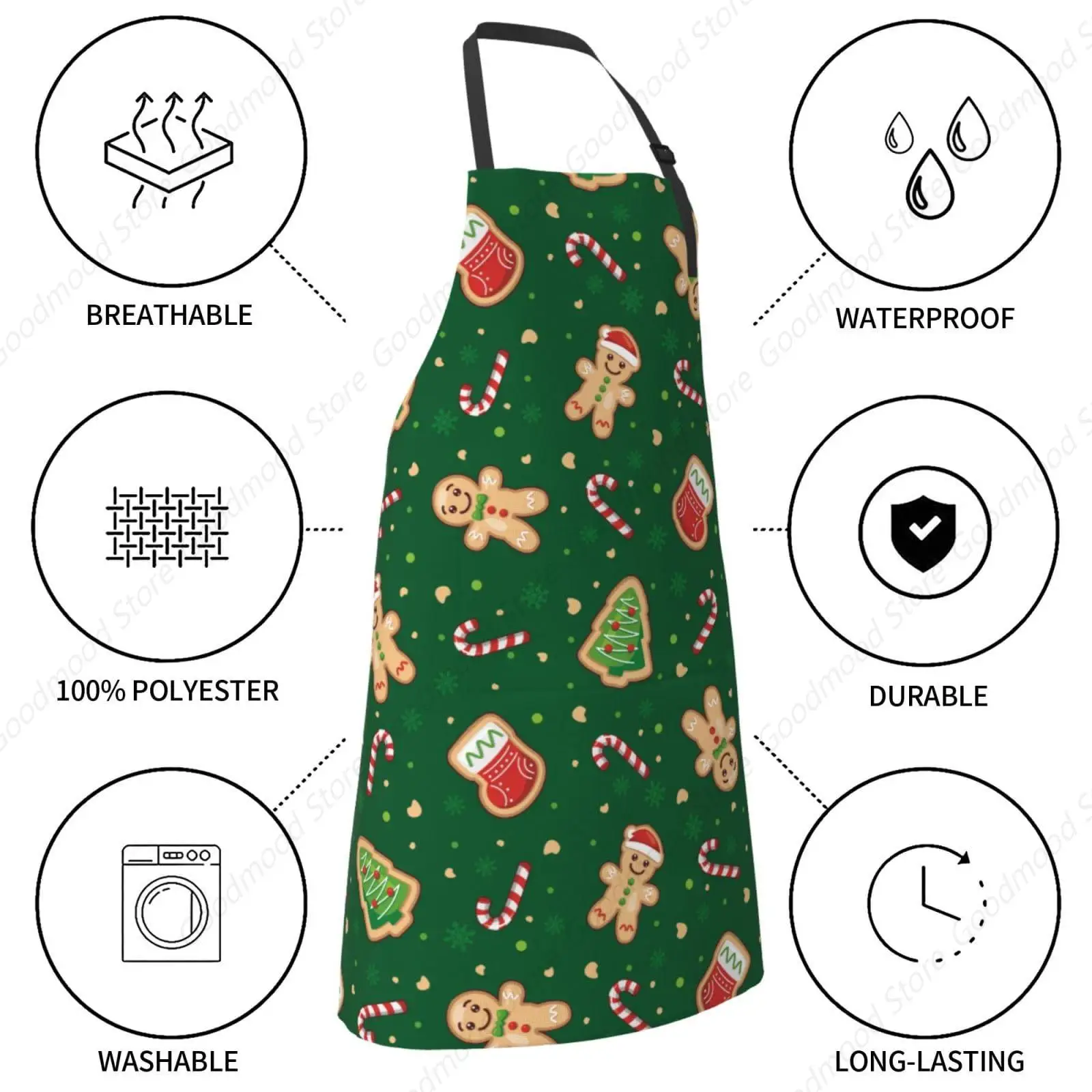 Merry Christmas Candy Canes Green Gingerbread Man Xmas Funny Bbq Adjustable Apron For Women Men Birthday Gifts Grilling Cooking