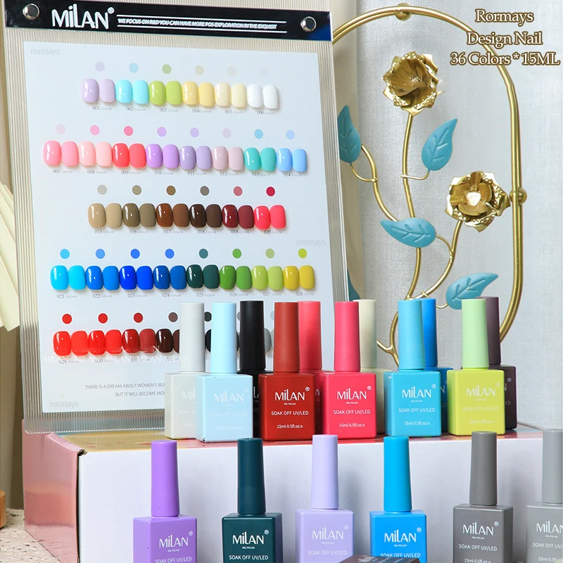 

Rormays Rainbow gel Polishing 36PCS Semi permanent Varnish One Bottle of One Color Solid Color Shiny UV White Salon Primer 15ML