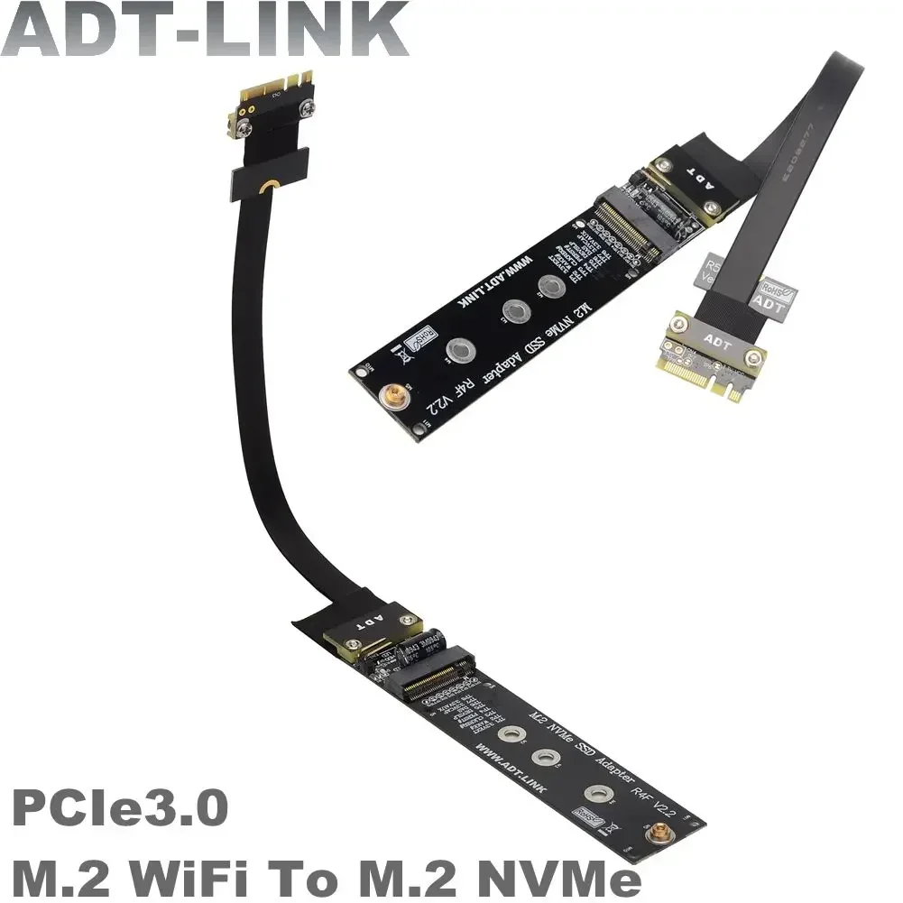 M.2 WiFi A.E Key To M.2 NVME M Key SSD Extension Flat Ribbon Cable PCIe 3.0 Key A+E Slot To M2 Key M Riser Card Extender Adapter