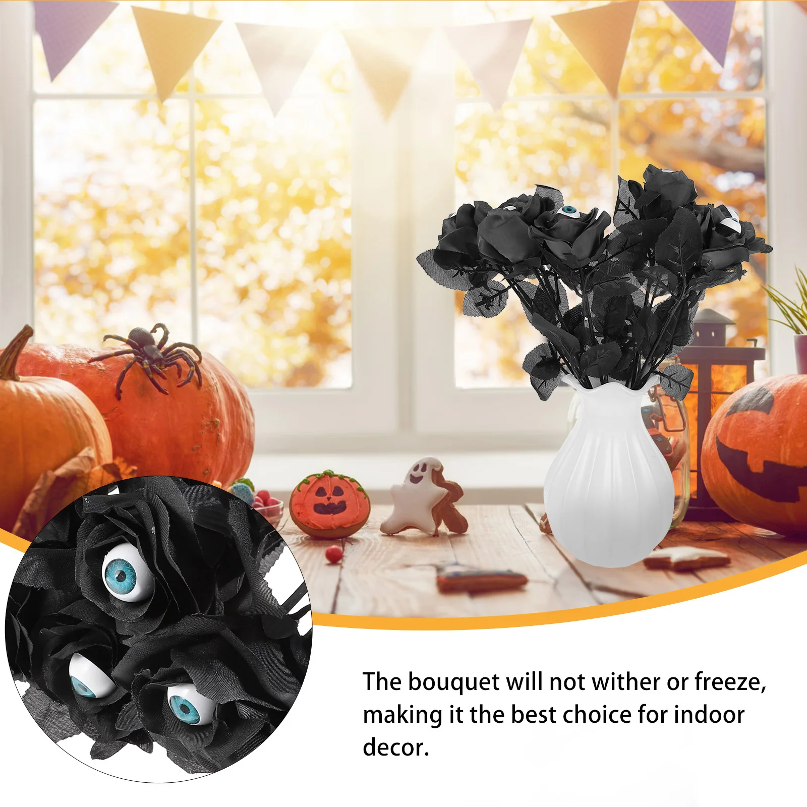 

8Pcs Simulated Rose Halloween Prop with Eyeball Creepy Decor for Party Haunted Decoration Supplies Indoor Layout