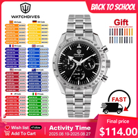 Watchdives 39mm Watch VK63 Chronograph Movement Aluminum Bezel BGW9 Luminous Bubble Sapphire Crystal Vintage Watches