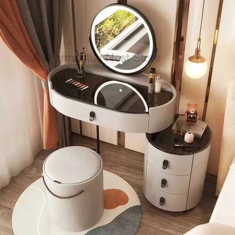 

LED Container Dressing Table Mirror Chair Drawer Luxury Nordic Dressing Table Bulb Bedroom Penteadeira De Maquiagem Furnitures