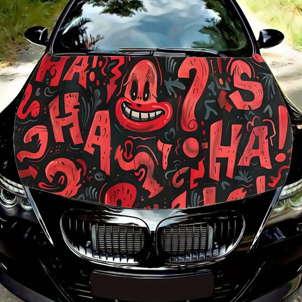 

Грайливые красные граффити HA! Наклейка на капот автомобиля, самоклеящаяся наклейка на капот из ПВХ, декор, устойчивая к царапинам наклейка, защита, автомобильные аксессуары