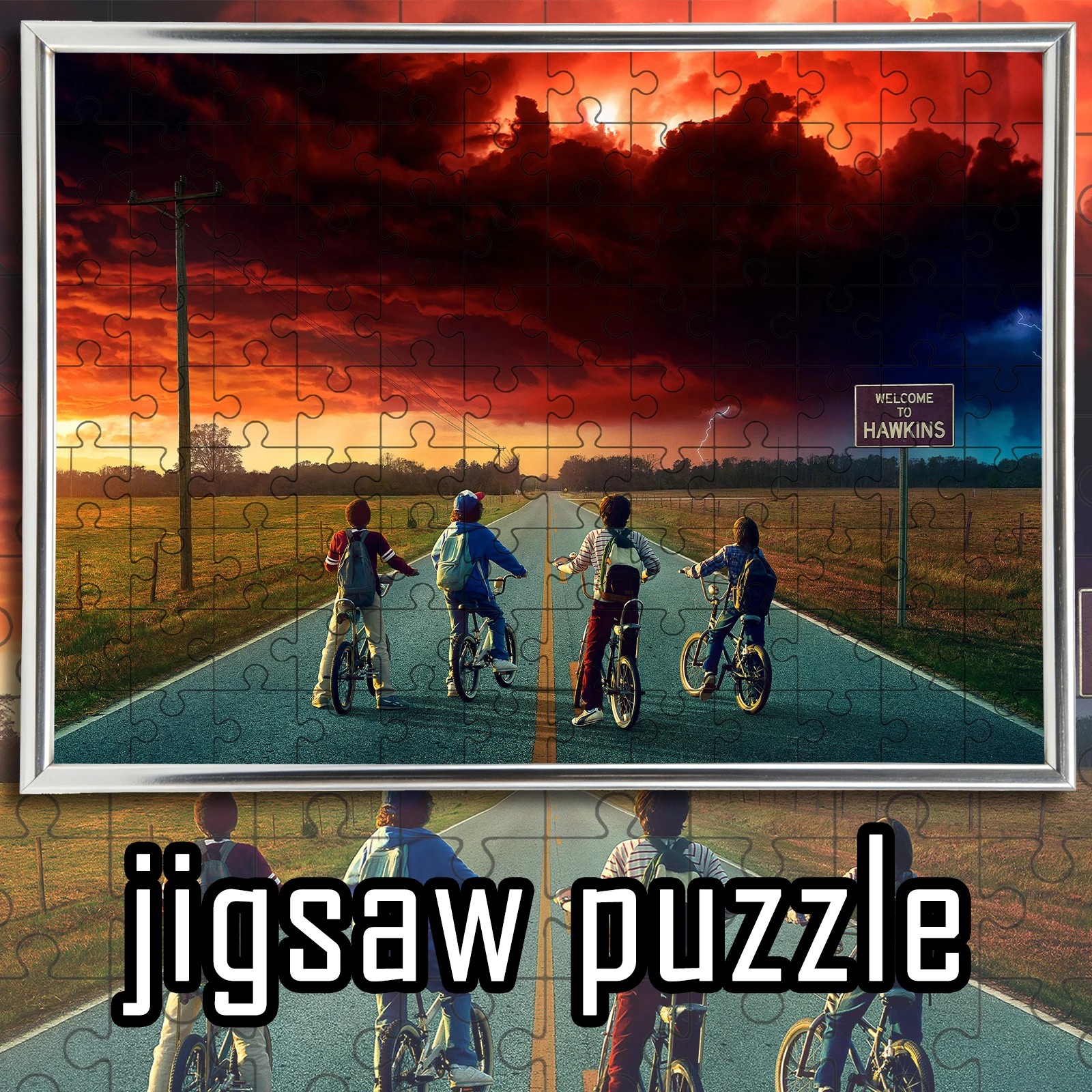 

Stranger Things Hawkins Town Wooden Jigsaw Puzzle 108/200/300/500/1000pcs TV Show Peripheral Gift