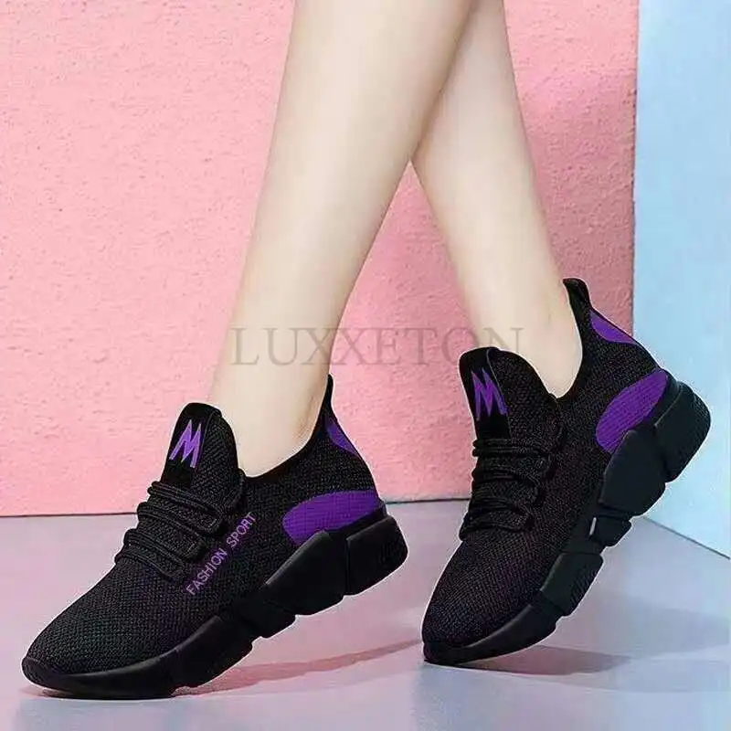 Women Vulcanized Shoes 2024 New Running Sports Summer Mesh Breathable Lace Walking Fitness Thick Soled Women Sports Shoes