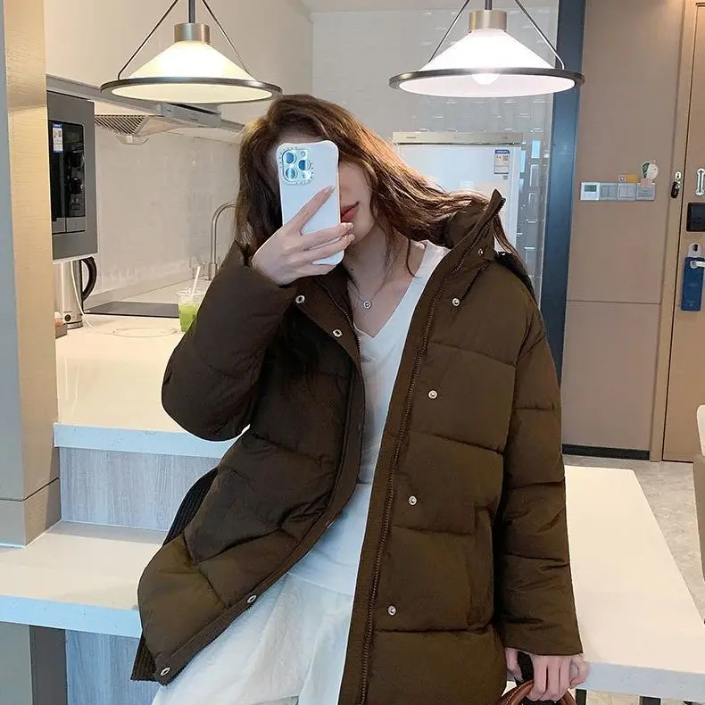2027New Korean Down Coat Women Parkas Thick Winter Warm Cotton Padded Jacket Female Fashion Outwear Stand Collar Hooded Overcoat