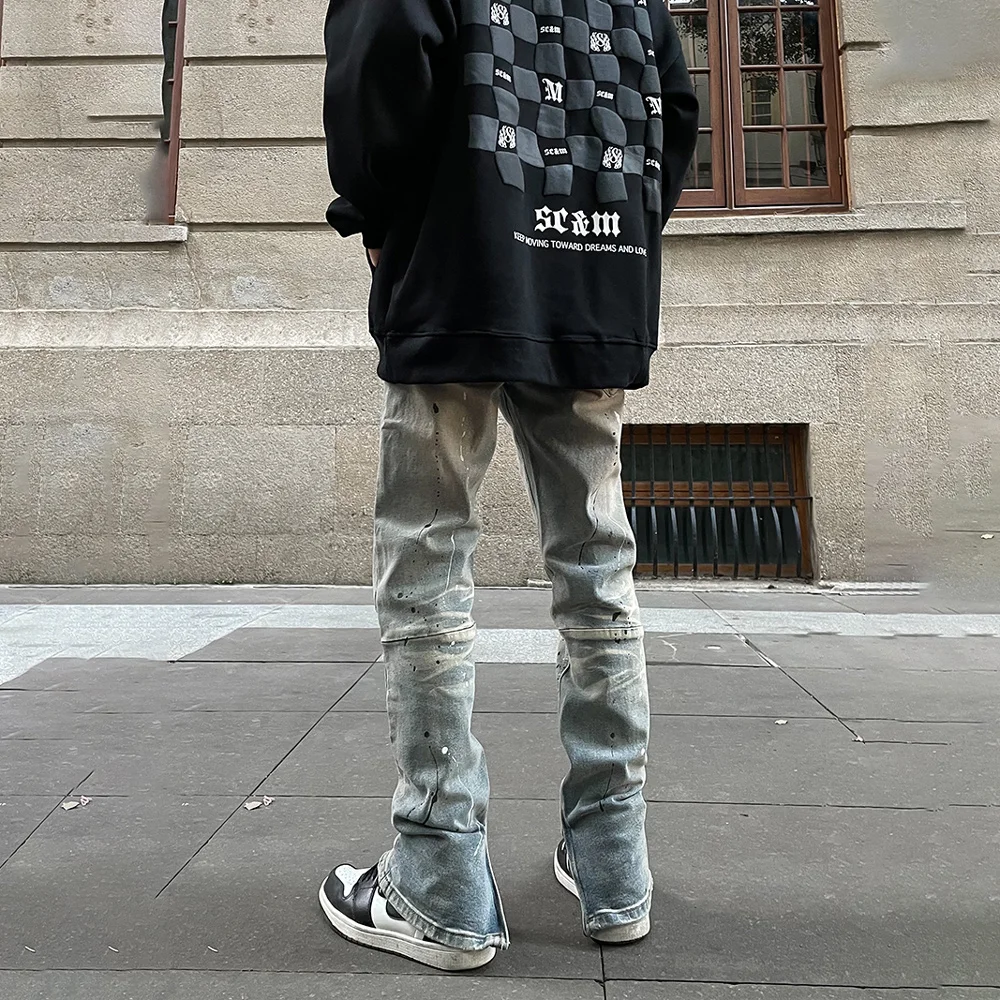 Skinny Jeans Men Graphic Ripped Denim Pants Y2k Streetwear Summer Splash-ink Autumn Vaqueros Pantalones Fit High Street Trousers