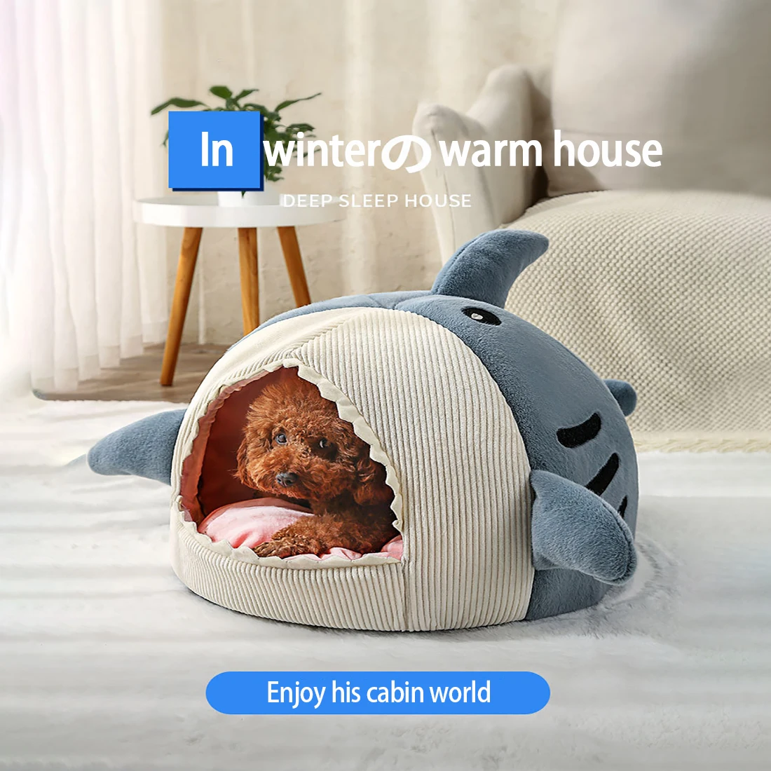 Cat Bed House Dog Kennel Cartoon Shark Warm Plush Kitten Cushion Basket Tent Puppy Cave Nest Mat Bag Creative Indoor Pet Supplie