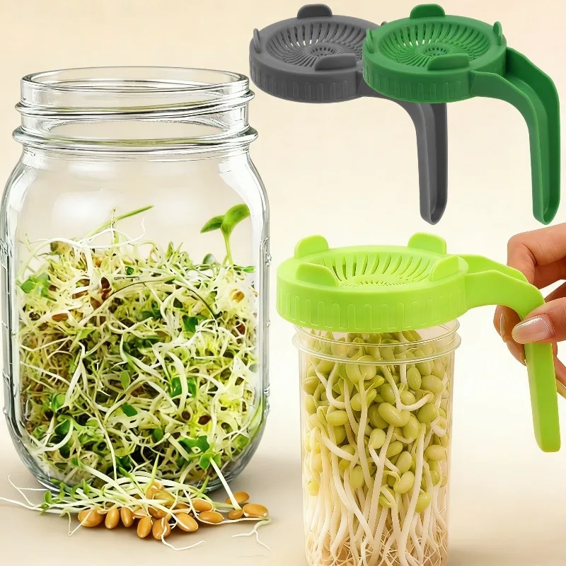 

Mesh Sprout Cover with Handle Food Grade Plastic Sprouting Lids Universal Strainer Lid for Wide Mouth Mason Jar Hydroponic Tools