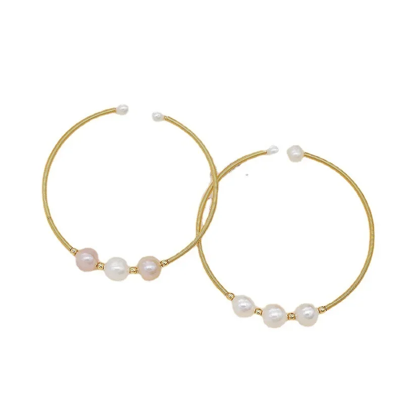 Natural Freshwater Pearls 14k Gold Filled Open Bangle Bracelets Women Handmade Winding Super Color Retention Fine Jewelry YBR554