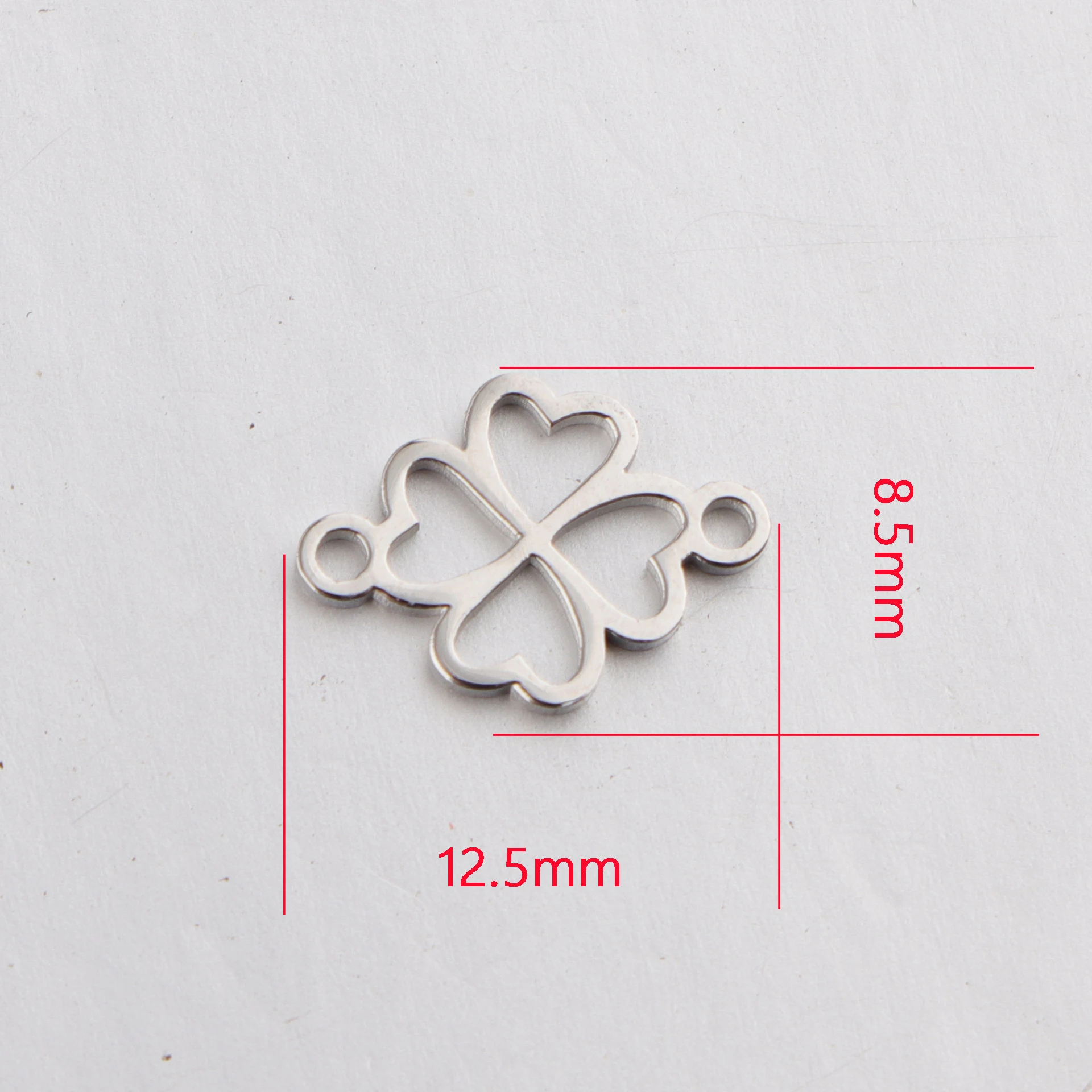 5pcs/lot 8.5*12.5mm Stainless Steel Leaf Clover Charm Mirror Polished Lucky Flower Connector Pendant for DIY Jewelry Making