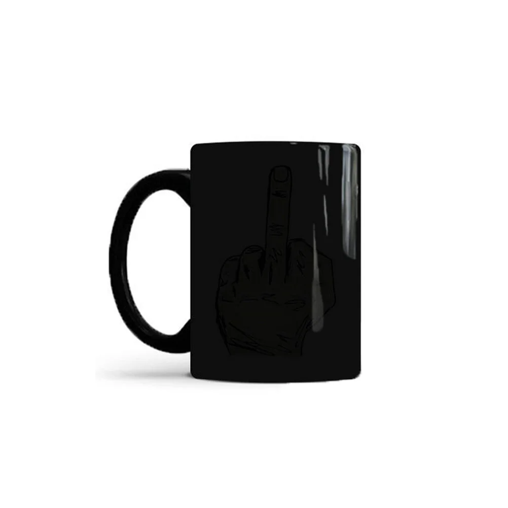 1Pcs Color Changing Heat Sensitive Mug Ceramic Cup Middle Finger Print Creative Coffee Tea Gift Color Change Mugs