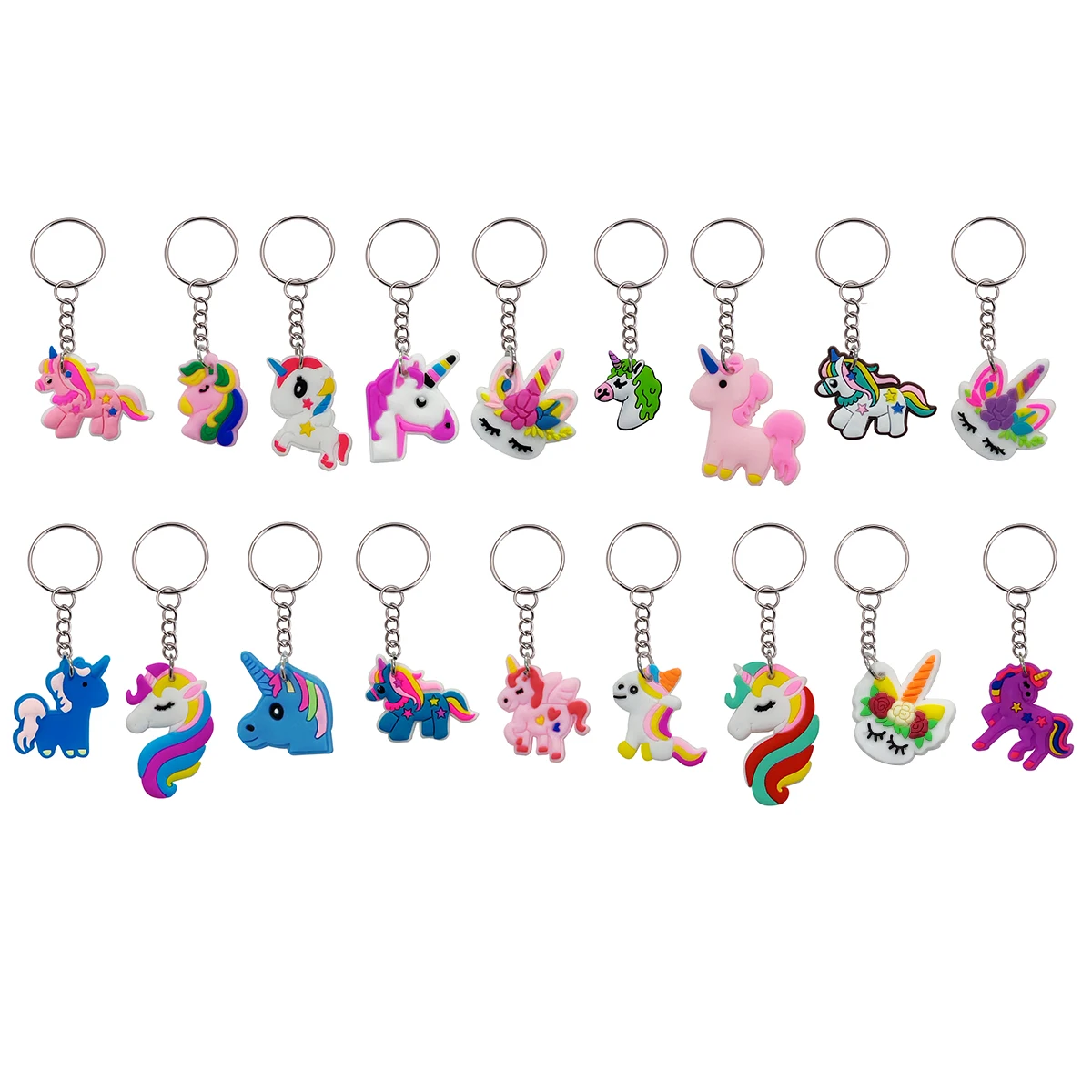 18pcs Cute horse unicorn Keychain Cartoon Animal Key Ring Fashionable decoration Wallet bag Accessories Ideal Holiday Party Gift