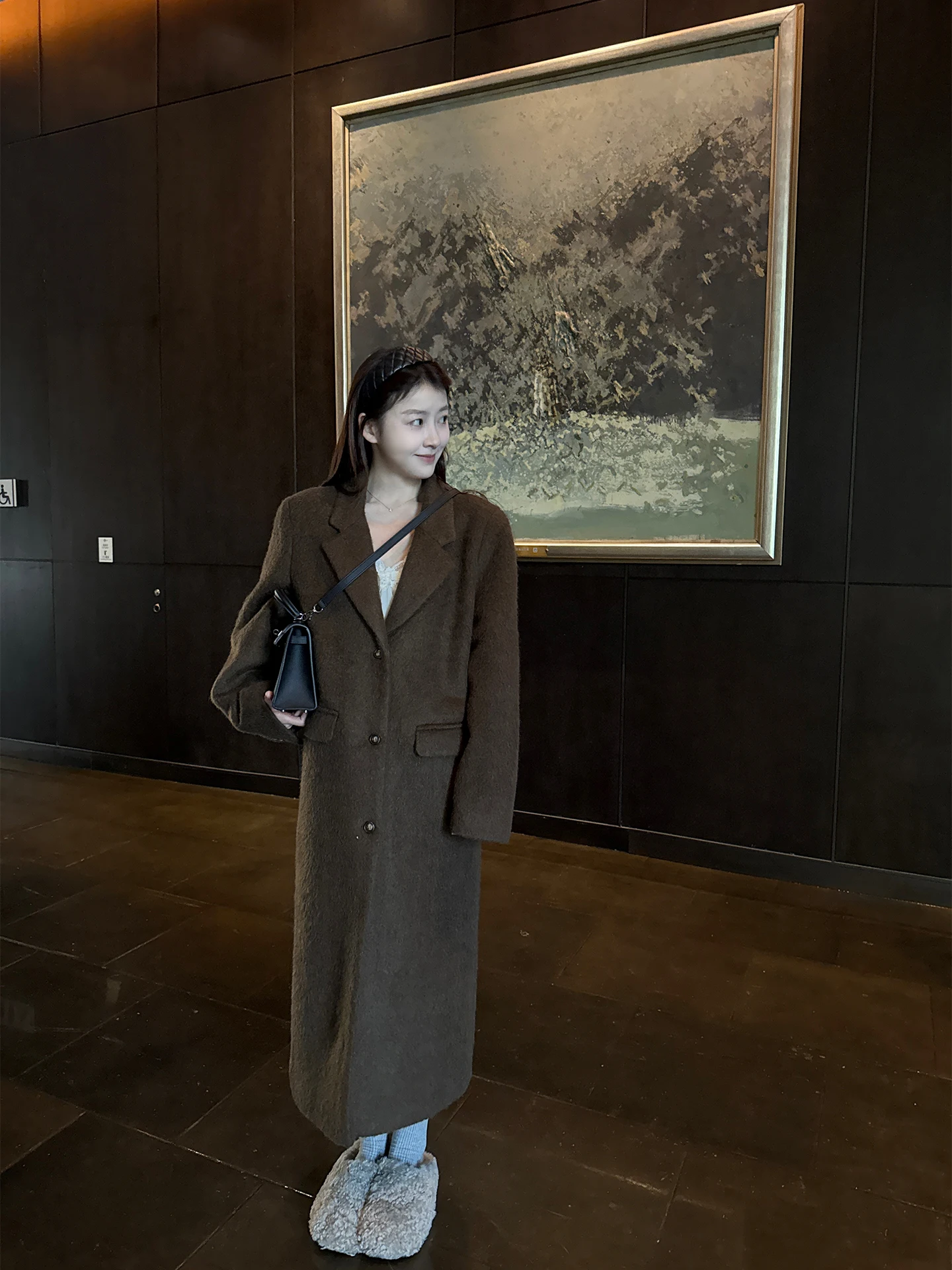 

Here Yaya op 24 Ele Wool Alpaca Coat Sli Casual Thiened Long Sve Women's Spring Faion Outerwear