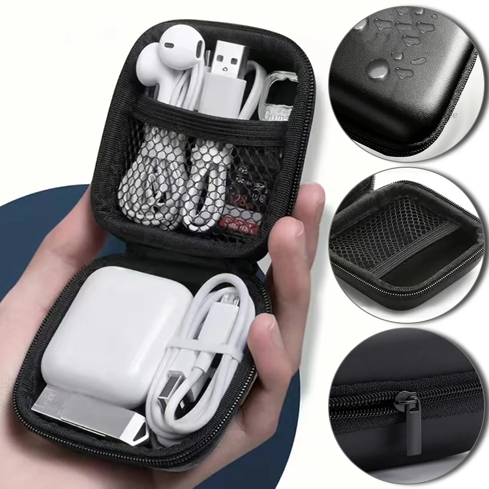 

Portable Waterproof Zipper Earphone Case Square EVA Protective Box for USB Coin Memory Card Storage Pouch Bag