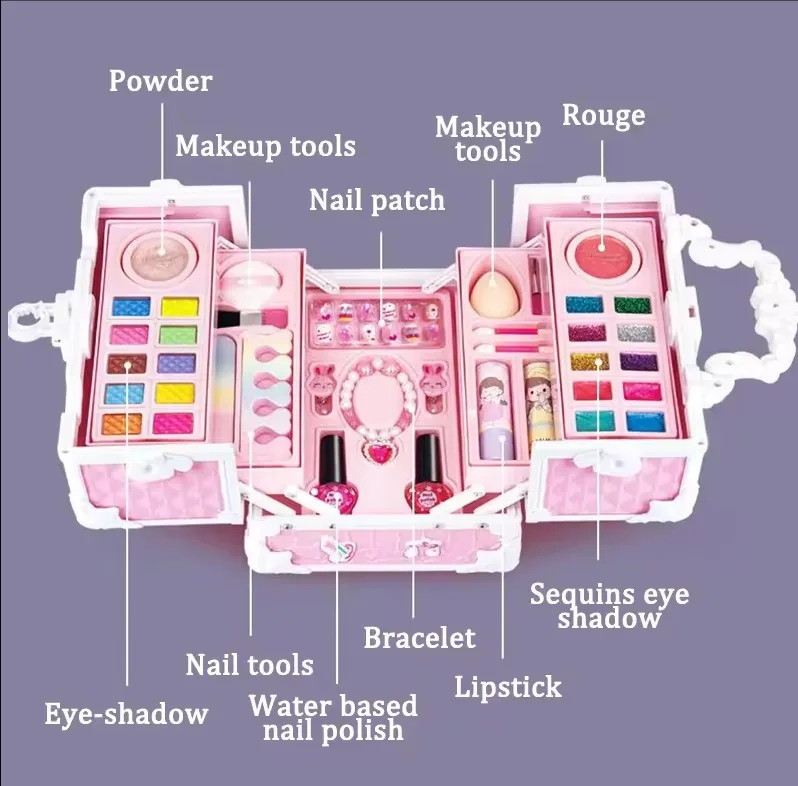 Wasbare make-upset voor kinderen Make-upkit voor kinderen Veilige cosmetica Fantasiespel Prinses Make-upboxset Verjaardagscadeau Gesimuleerde schoonheidsset