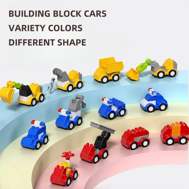 Large Particle Building Blocks Car Engineering Traffic Vehicle Excavator Assemble Education Children Toy DIY Bricks Toy