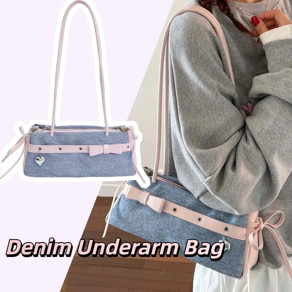 

Милая французская сумка контрастного цвета, большая вместительная сумка из искусственной кожи с бантом, водонепроницаемая джинсовая сумка в корейском стиле, женские сумки подмышками