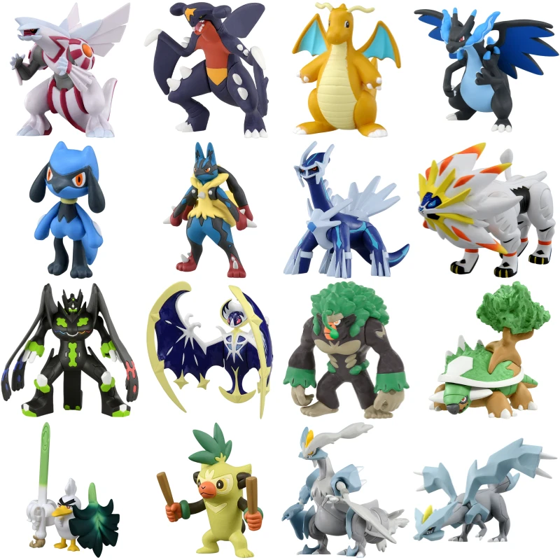 Original Pokemon Cartoons Charizard X Lucario Garchomp Riolu Dragonite Figure Action Model Toys Lunala Dialga Kyurem Model Dolls