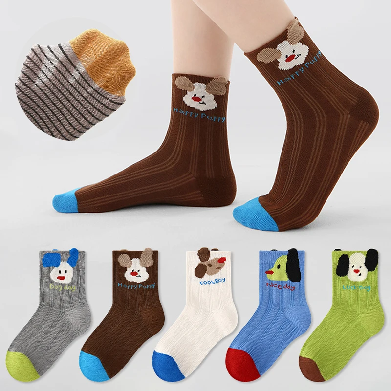 5 Paar Kindersocken, Sommer, atmungsaktives Mesh, Kindersocken, dünn, weich, Cartoon-Design, Kindersocken für Jungen und Mädchen