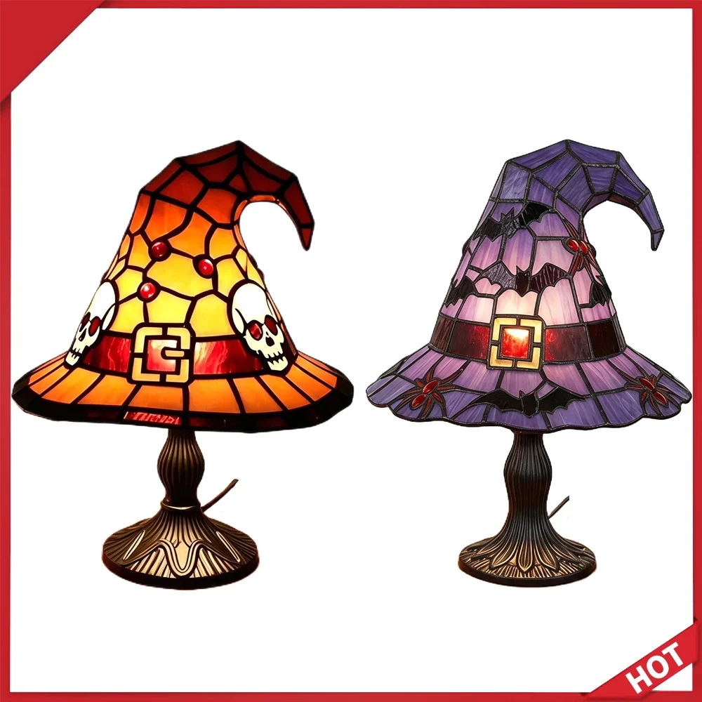 Gothic Wizard Hat Table Lamp Halloween Charming Tabletop LED Witch Hat Decor for Haunted House Bookshelf Bedside Nightstand