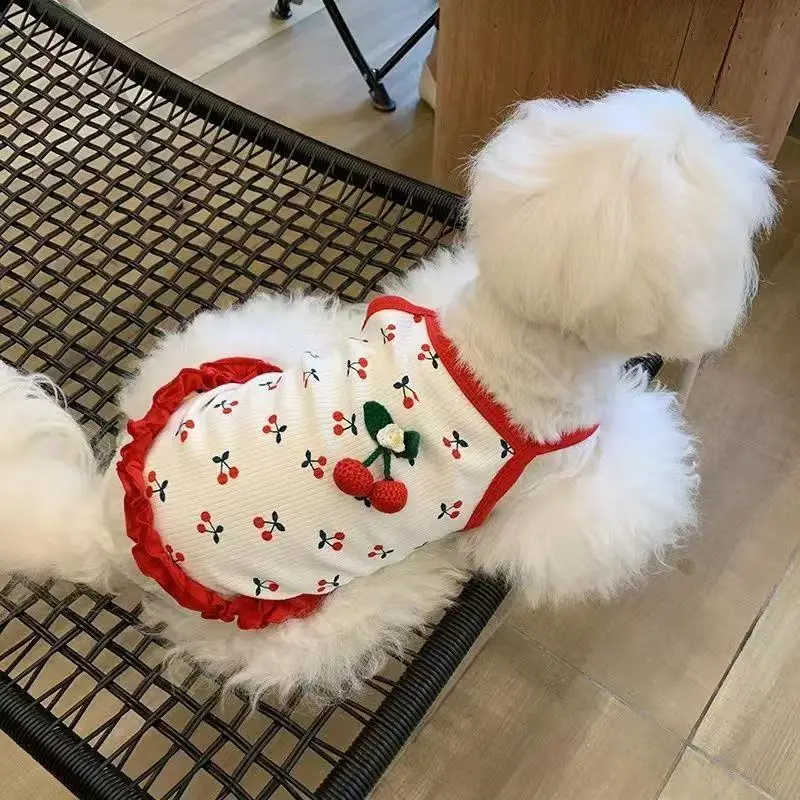 

Dog Spring Summer Fall Suspender Cute Cherry Print Yorkshire Bichon Maltese Teddy Pomeranian Small Dog Clothing
