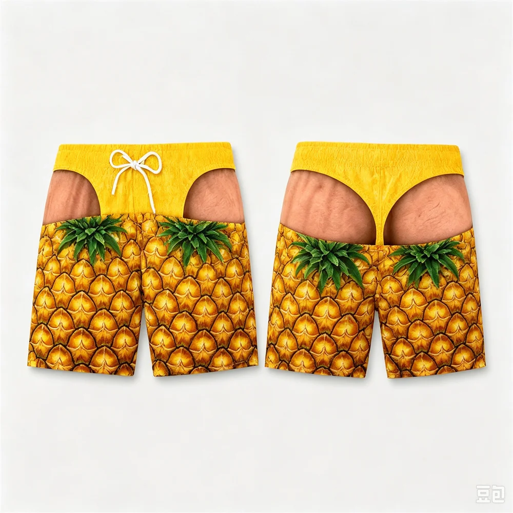 Fun And Quirky Fruit-themed Swim Trunks For Men 3D Print Fake Buttock Pattern Beach Party Board Shorts Novel Boyfriend Husband