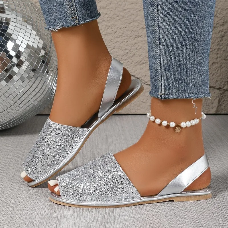 Sandálias de salto alto moda feminina sapatos 2025 dedo do pé aberto macio bling tamanho grande preto luxo peep baixo conforto meninas couro