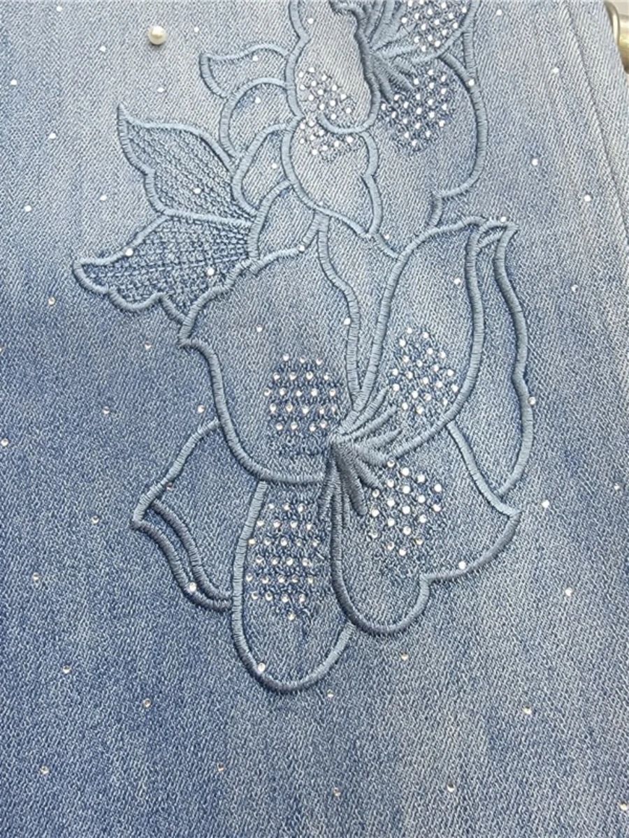 GALCAUR الصلبة تقسم التطريز السراويل الإناث عالية الخصر فضفاض المرقعة الخرز الشارع الشهير سراويل نسائية الخريف الاسلوب المناسب #5