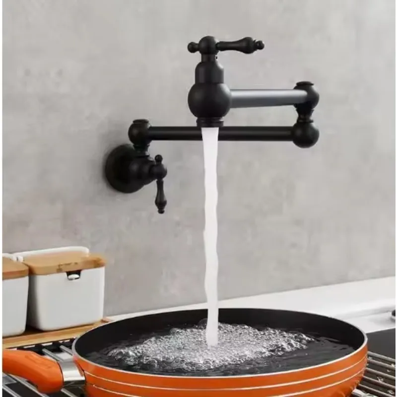 

Новый матовый золотой 360-поворотный смеситель для наполнения горшков, двойной шарнирный излив, качели, кухонный складной смеситель, кухонный настенный кран для раковины, водопроводный кран