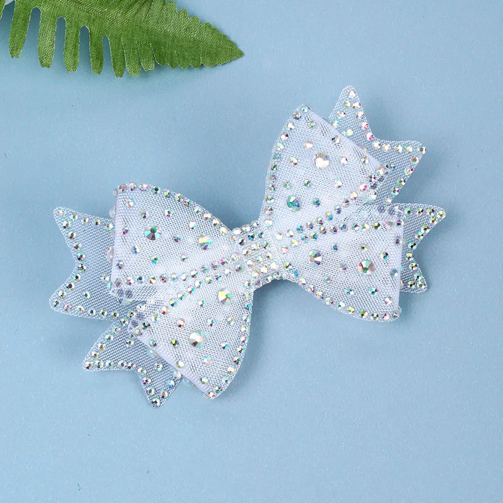 Fashion Bling Rhinestone Bowknot Hair Clips For Girls Double Layer Lace Hair Bow Clips Boutique Princess Barrettes Headwear