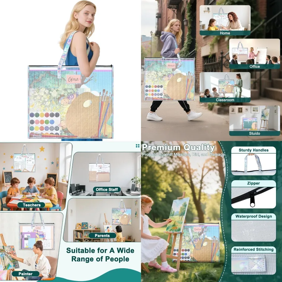 แฟ้มใส่ผลงานศิลปะ ขนาด 19x25 นิ้ว กันน้ำ พร้อมซิป หูหิ้ว และช่องใส่ป้ายชื่อแบบใส สำหรับจัดเก็บอย่างปลอดภัย