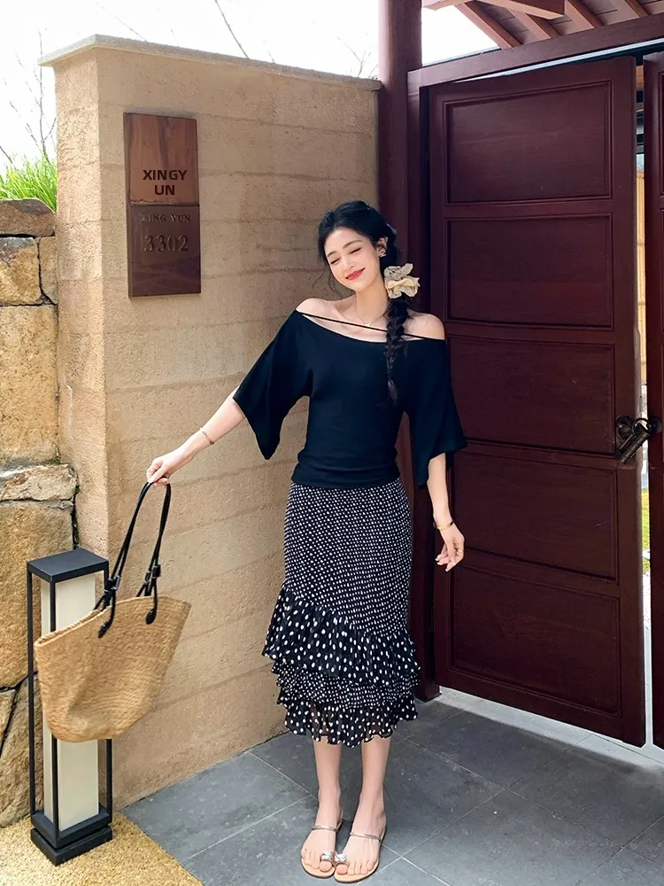 

Повседневная юбка LINYANER с романтическим принтом «Закат», в горошек, с кружевной отделкой, из шифона, с завышенной талией, фасона «рыбий хвост», облегающая, с запахом, для повседневной носки