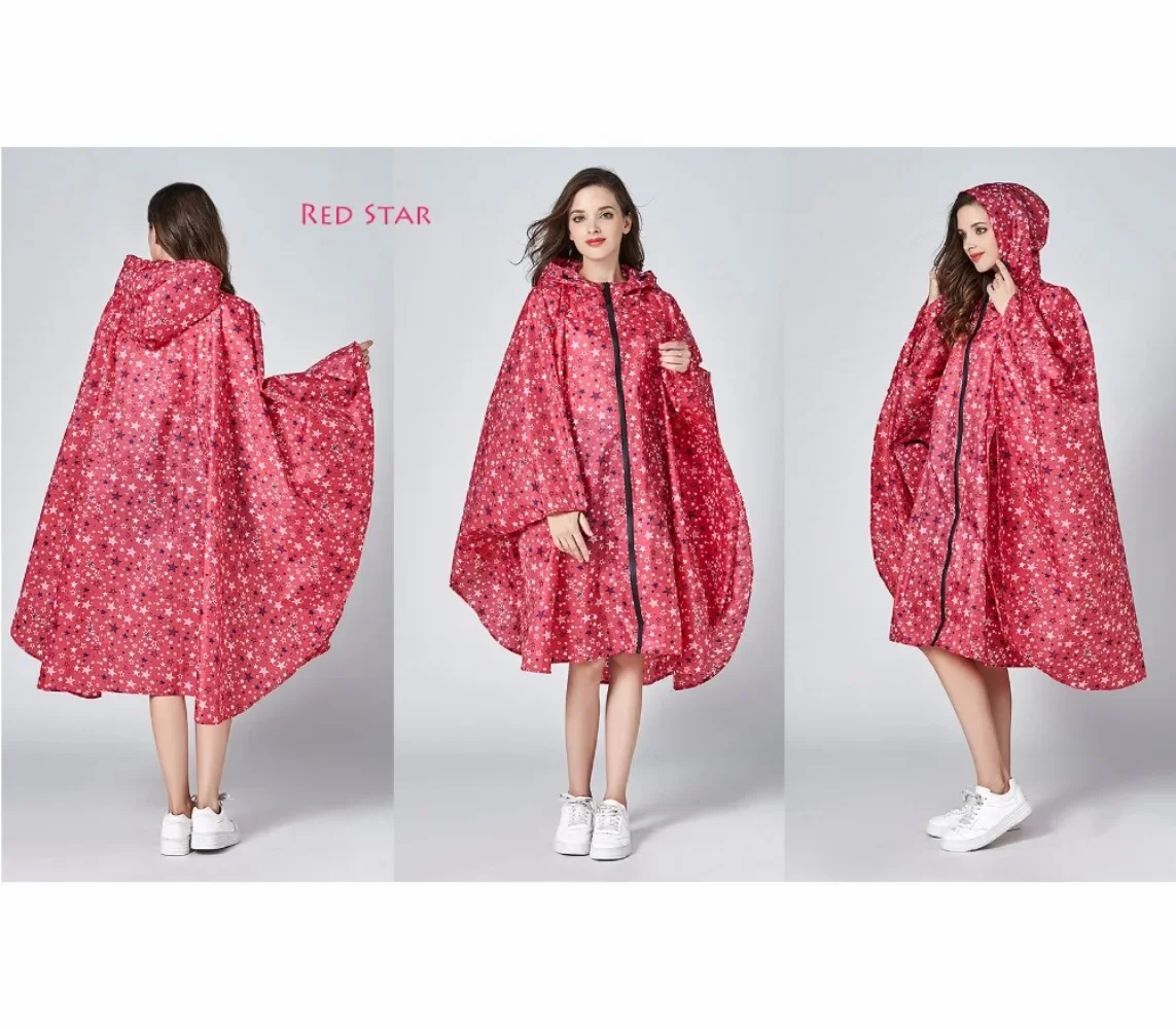 Elegante Poncho antipioggia impermeabile da donna con stampa colorata impermeabile con cappuccio e cerniera