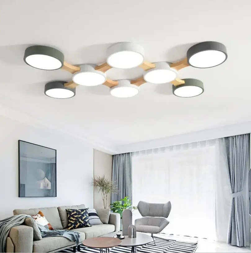 

Nodic LED Ceiling Lights With Round Metal Lampshade For Living Room Modern Surface Mounted Ceiling Light Wood Bedroom Lamp