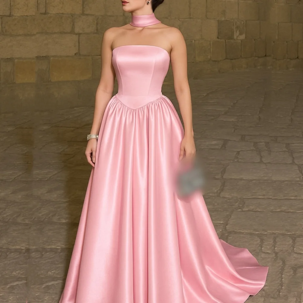 Personalizado de alta calidad Charmeuse plisado A-line vestidos largos sin tirantes ocasión a medida moda Simple