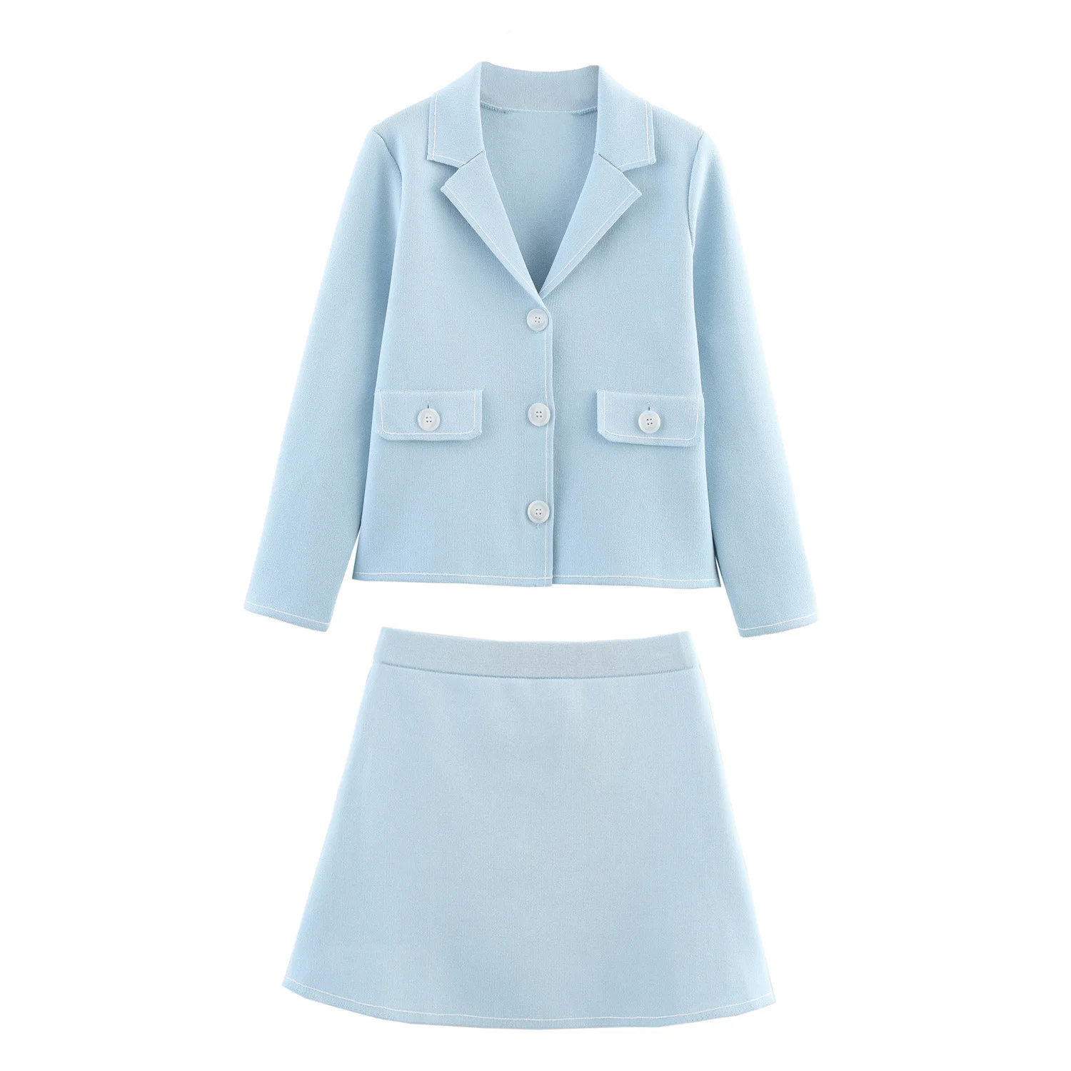 

UNIZERA women's trimmed lapel long sleeved knitted jacket A-line high waisted knitted mini skirt temperament summer new item