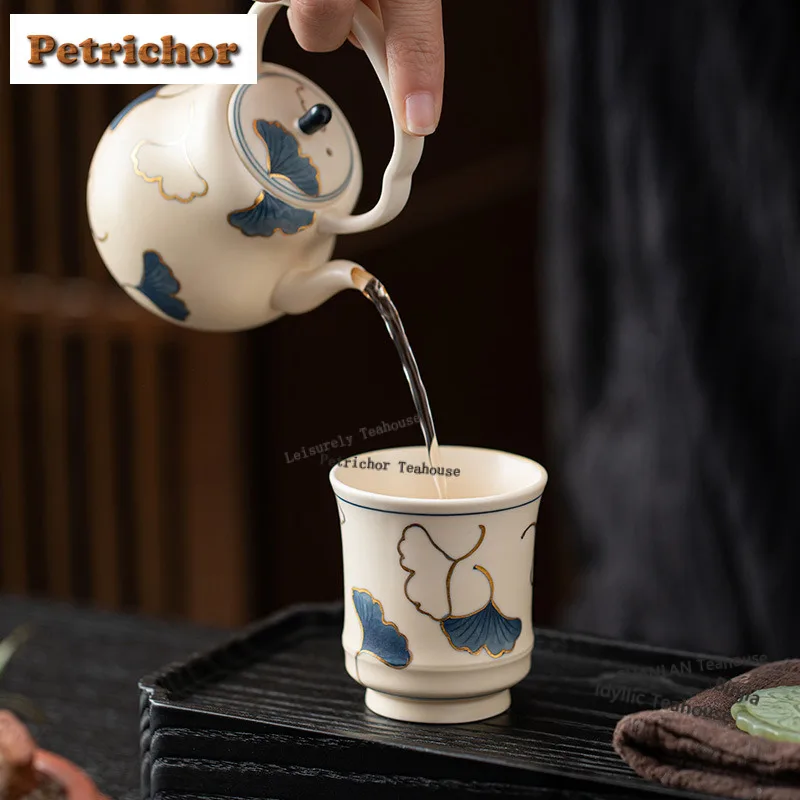 Hand-painted Gold Drawing Ginkgo Leaf Teacup Retro Tea Bowl Cup for Tea Tea-tasting Fragrance Cup Jianzhan Master Cups Cafes