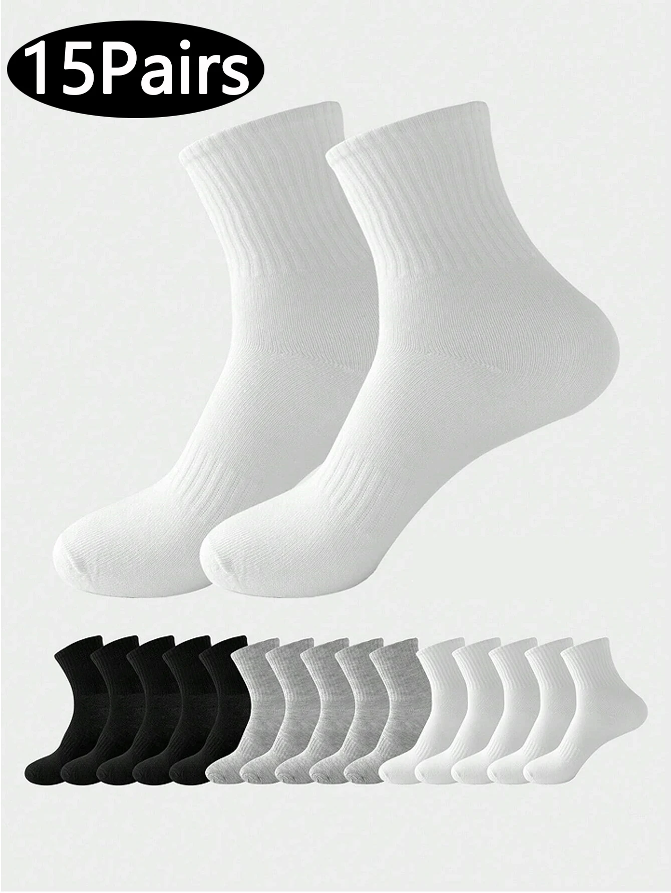 15 pairs of socks, men\'s short sleeves, summer thin style, antibacterial, odorproof, breathable white socks for men