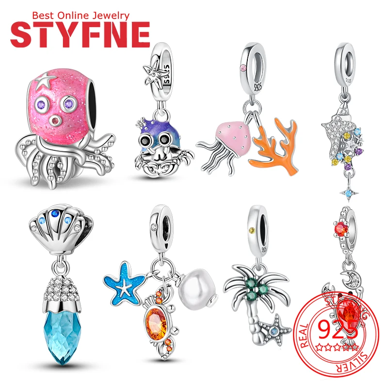 

925 Sterling Silver Sea Crab Turtle Octopus Charm Beads Fit Bracelet Necklace Accessories Bead Jewelry Making Fine Jewelry Gift