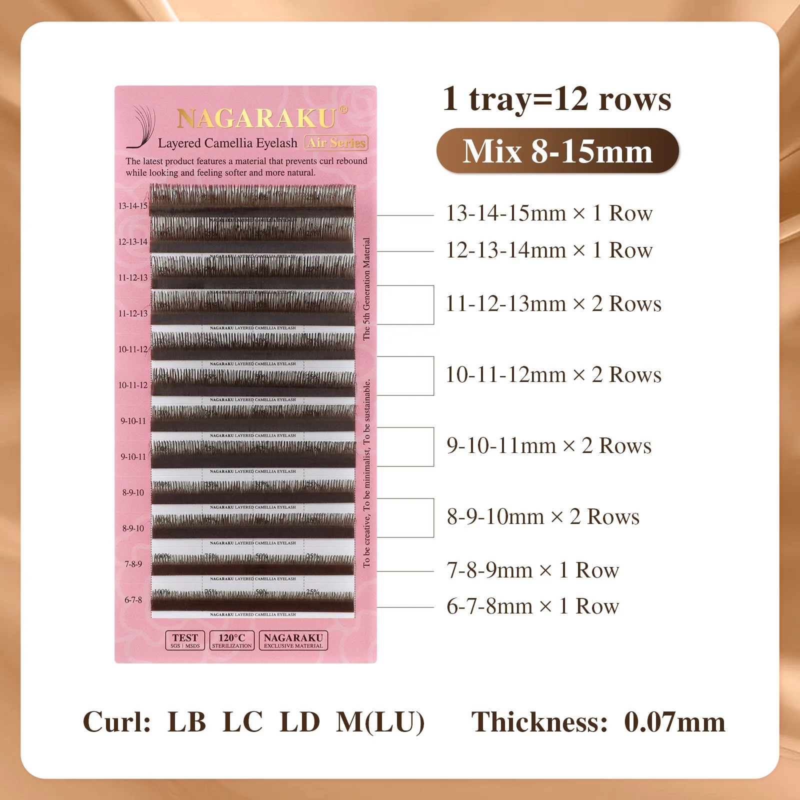 NAGARAKU Dunkelbraune geschichtete Kamelien-Wimpernverlängerungen, vorgefertigte Fächer, Wispy Volume, Fluffy LB LC LD M Volume Wimpernverlängerung – Detail 5